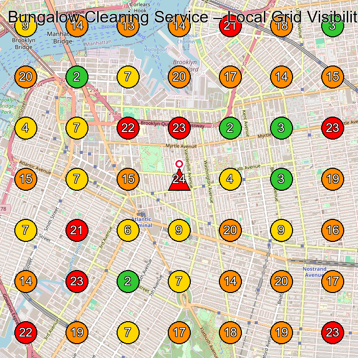 Bungalow Cleaning Service House Cleaning Service GeoGrid ranking map for Brooklyn NY